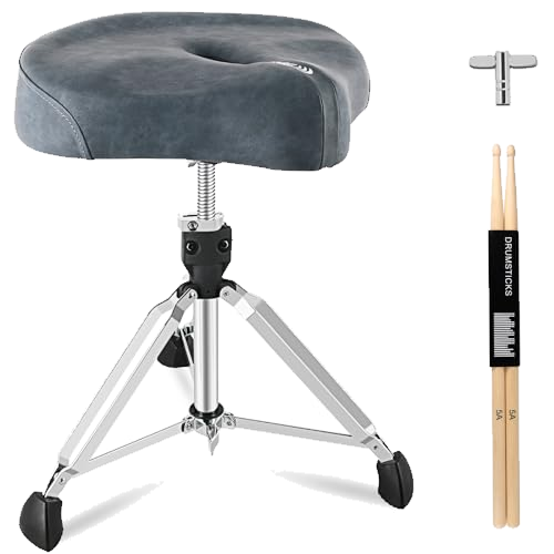 ROWELL Drum Throne Heavy Duty Drum Throne Seat Air Guide Hole Drum Stool Motorcycle Style Thrones Height Adjustable Drum Chair for Adult
